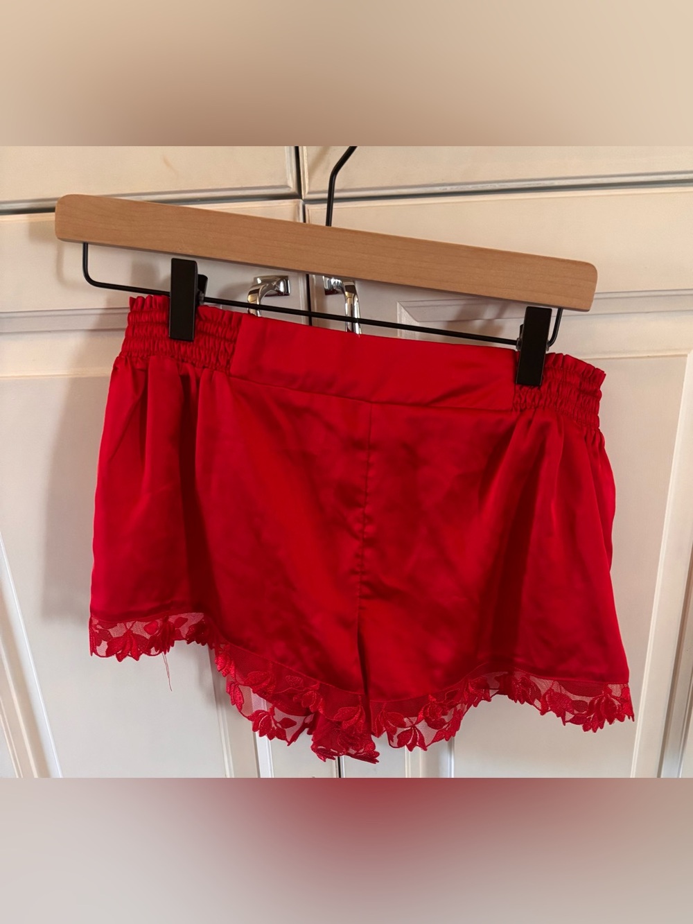 NWT Etam-Red Lace-Trim Satin Tap Shorts